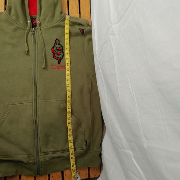 Vintage SHMACK Army Green Zip Up Hoodie Jacket Back Patch Size XL - Picture 11 of 16